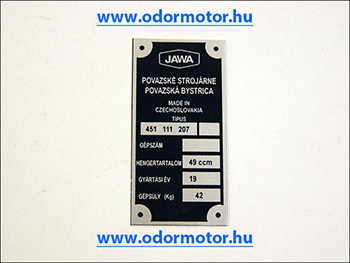 Babetta 207 típustábla /207/ motor alkatrész