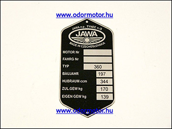 Jawa 360 Tipustábla /360/