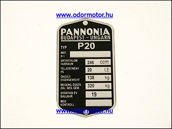 Pannónia p20-21 tipustábla /p20/ motor alkatrész