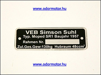 Simson sr1 tipustábla /sr1/ motor alkatrész