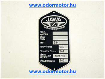 Jawa 354 tipustábla /354/ motor alkatrész