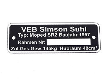 Simson sr2 típustábla /sr2/ /1957/ 48ccm motor alkatrész